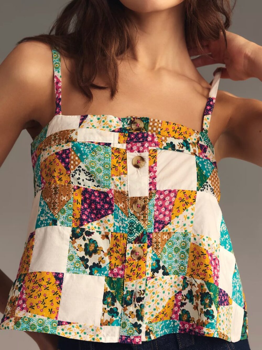 Anthropologie Pilcro Patchwork Button-Front Boxy Vest Top
